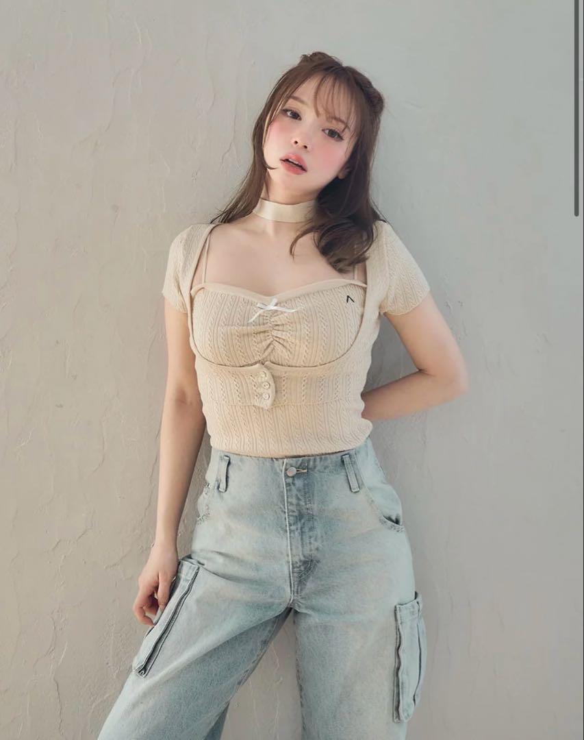パンツ andmary Back ribbon denim cargo pants xs