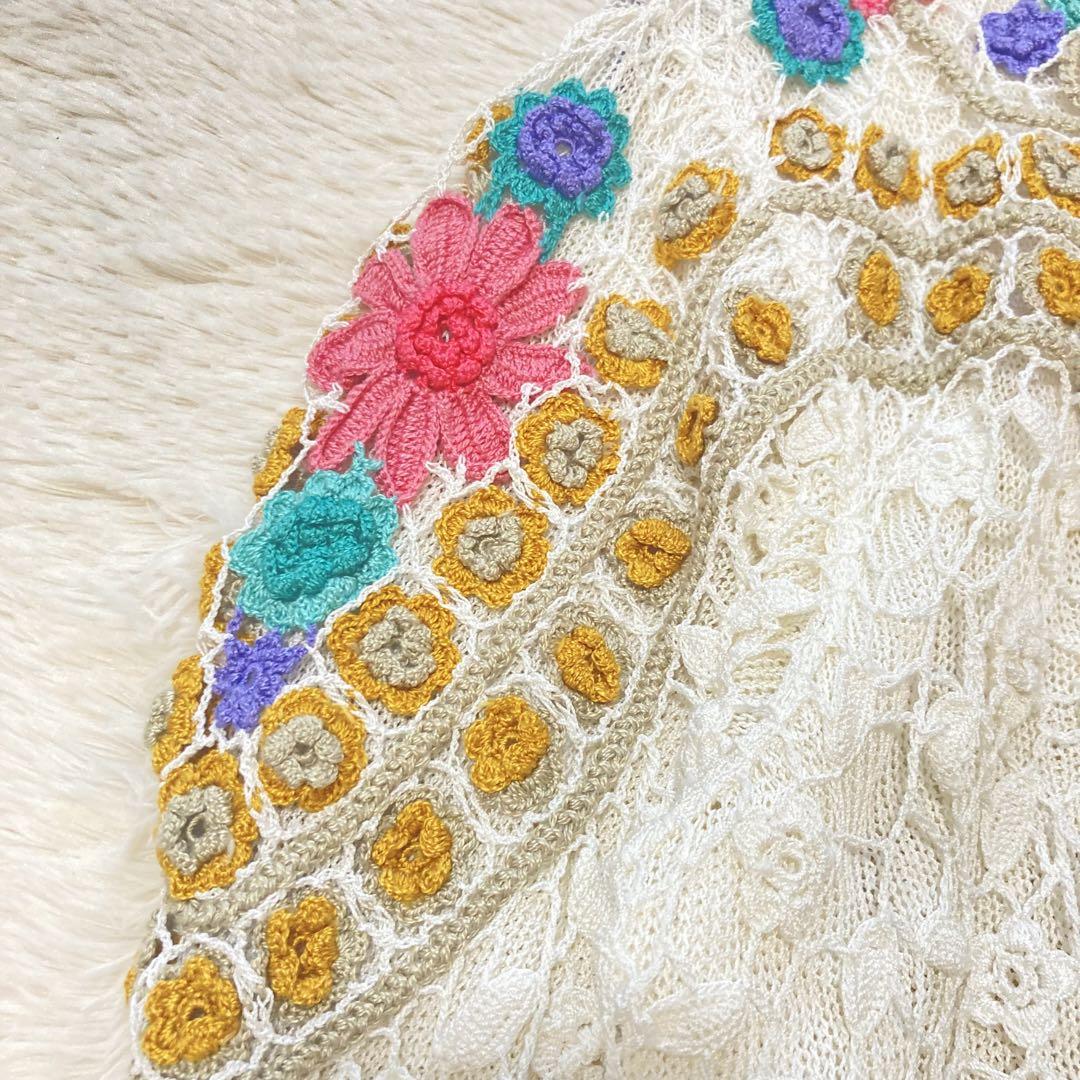 【レトロ】 レディース　トップス　かぎあみ　ニット　花　豪華　半袖　ヴィンテージ