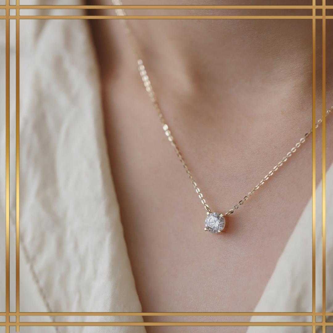 072ns【一粒石】ダイヤ　ネックレス　CZ　6mm　S925　ゴールド npn12115_001.jpg