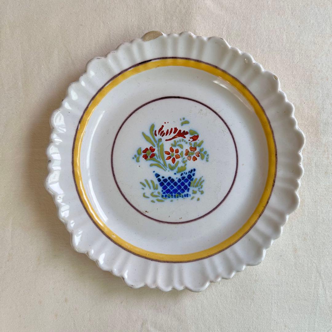 フランス ムスティエ アンティーク 皿 花かごやや傷や汚れあり