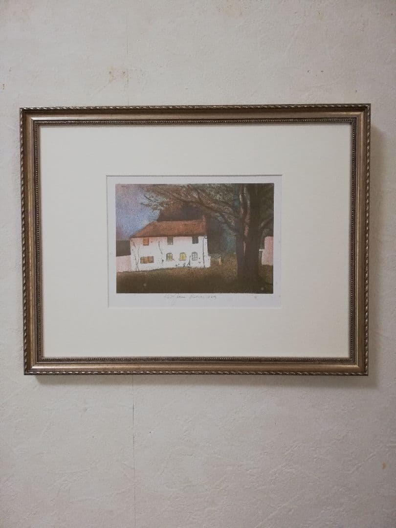 アート196　「白い家」　チェコのリトグラフ(石版画)」　インテリア