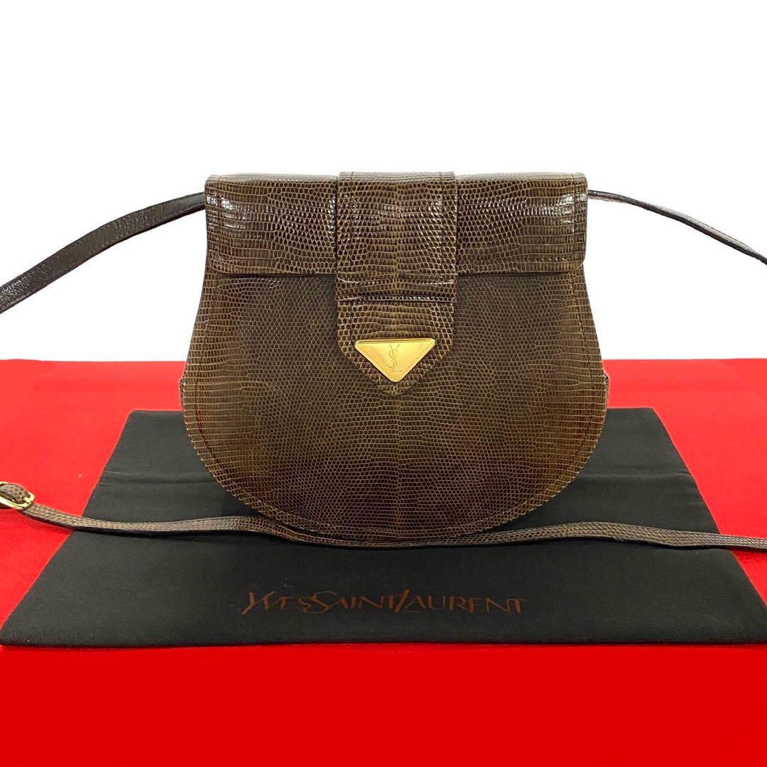 ほぼ未使用 イヴサンローラン YSL ロゴ レザー ショルダーバッグ ブラウン