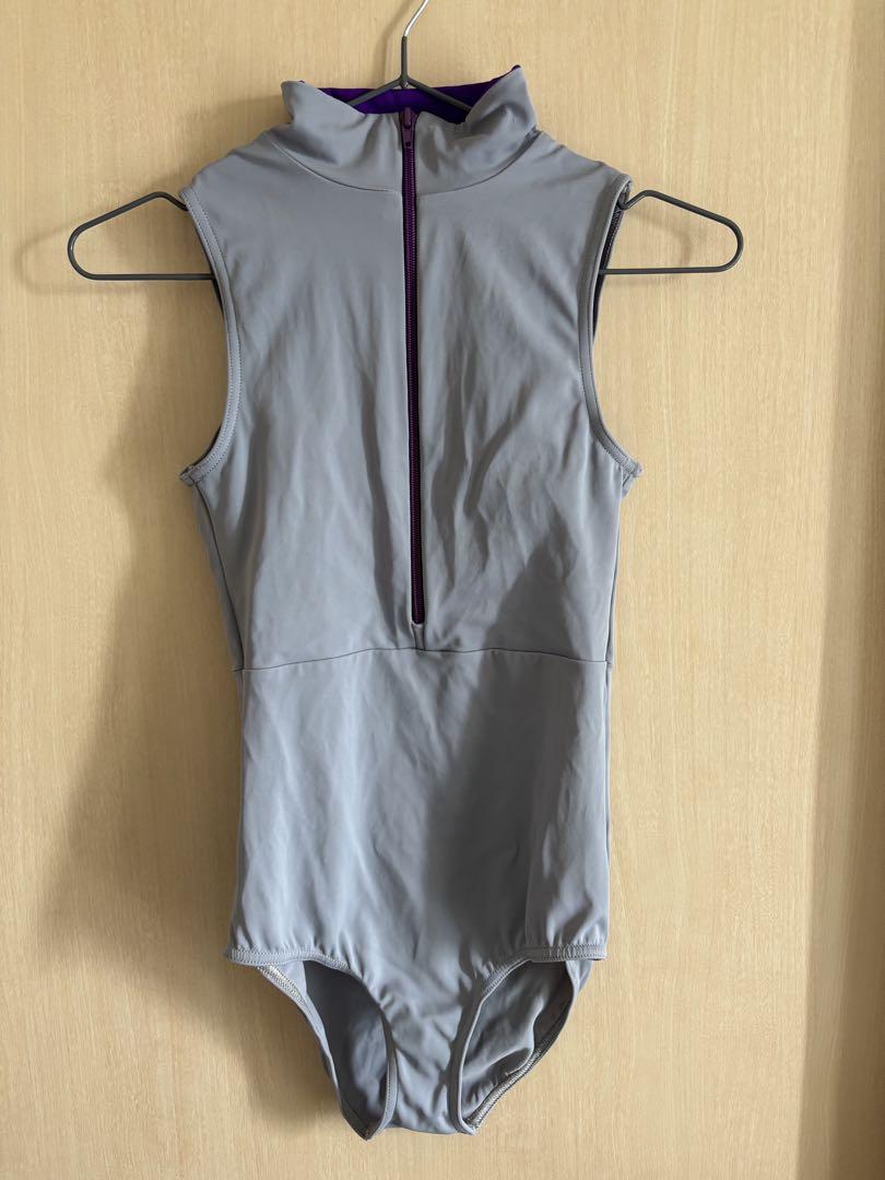 Zi dancewear⭐️グレー×パープルフロントジップレオタード サイズM美品