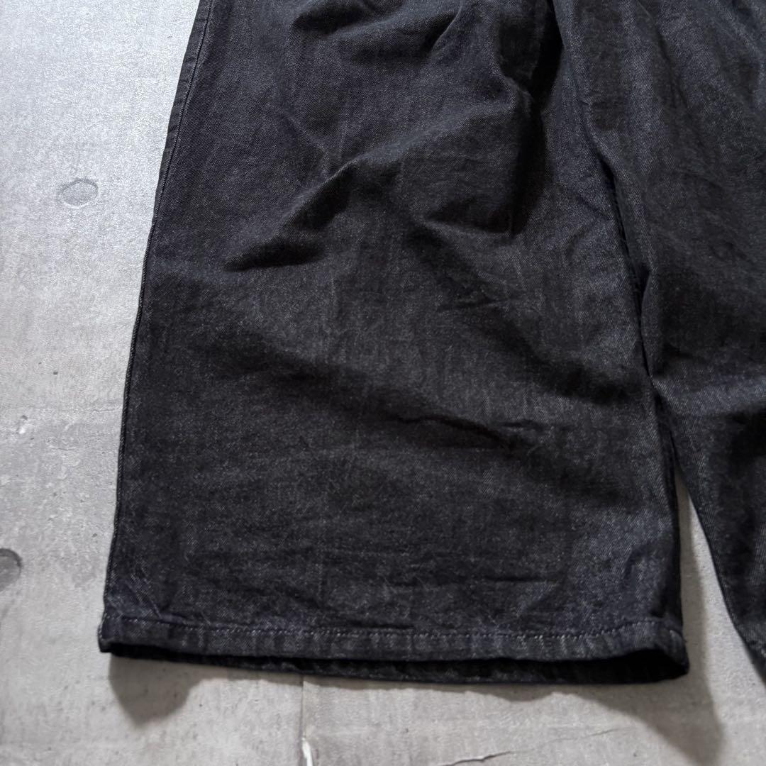 y2k super buggy black denim pants 鬼太 裾広