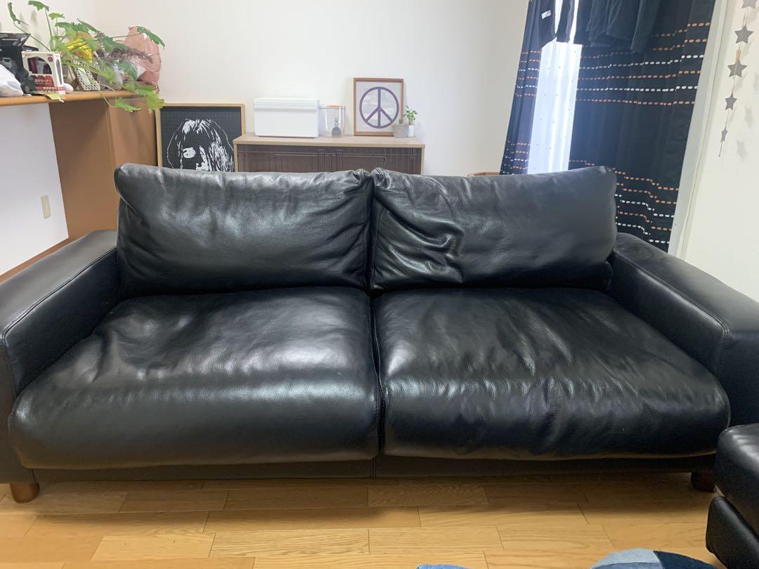 無印良品 高級本革【牛】2シーターソファー 無印 2.5シーターレザーソファ、オットマン - メルカリ