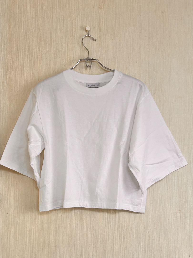ホワイト 五分袖 クロップドTシャツ h.