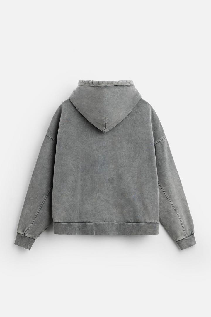 ★国内在庫/即発可*ZARA*ウォッシュ加工プリントフーディ/L★ ZARA ザラ ウォッシュド加工ボックスフィットフーディ Lサイズ