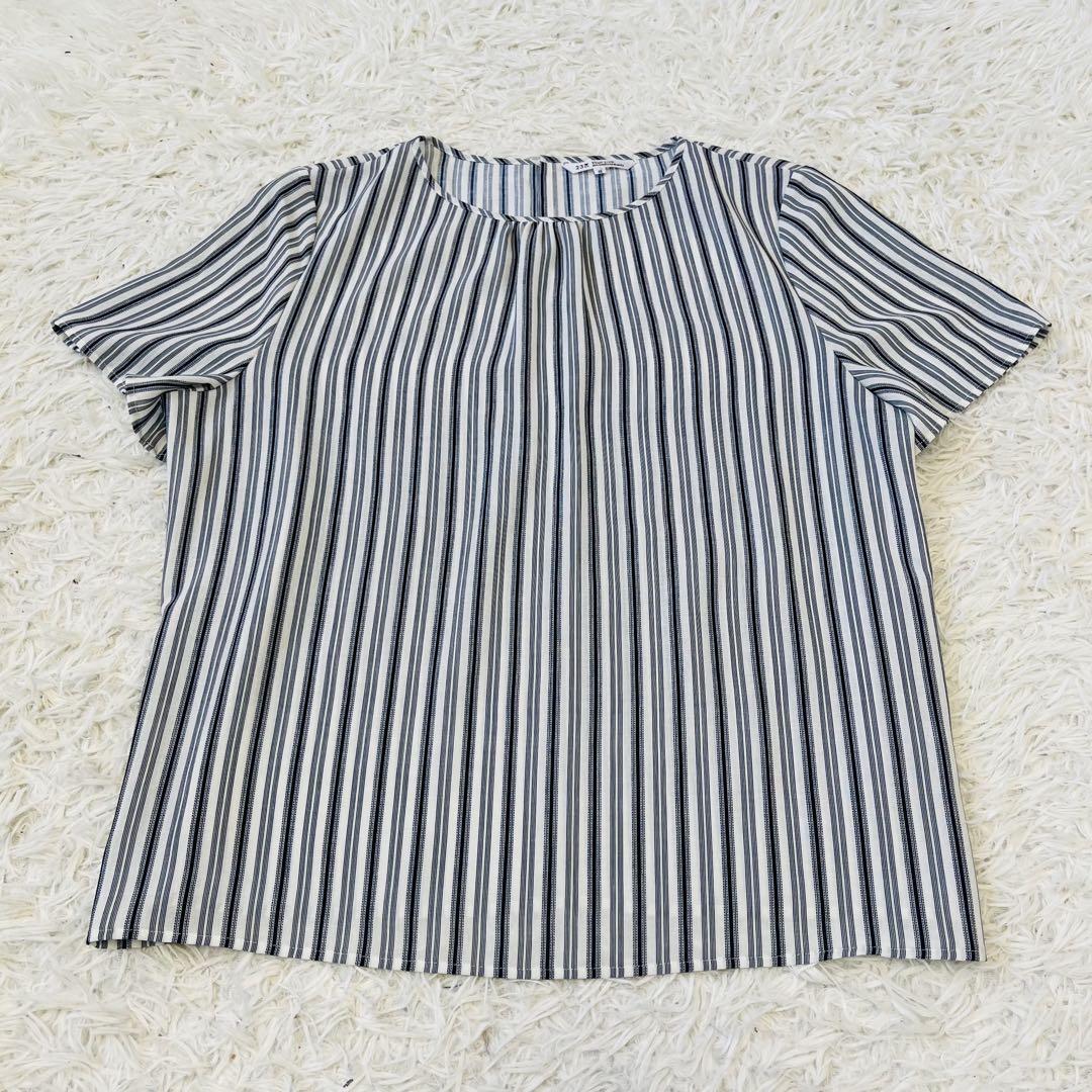 23区　ホワイト　ストライプ　ブラウス　Tシャツ　46 大きめ