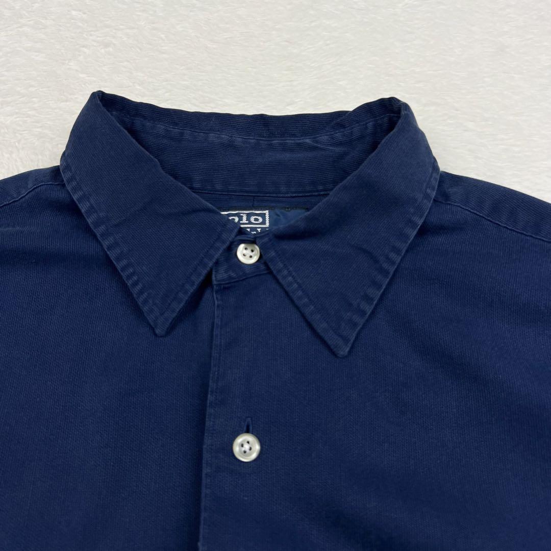 90s ラルフローレン MARLOWE シルク コットン シャツ 長袖 紺 L