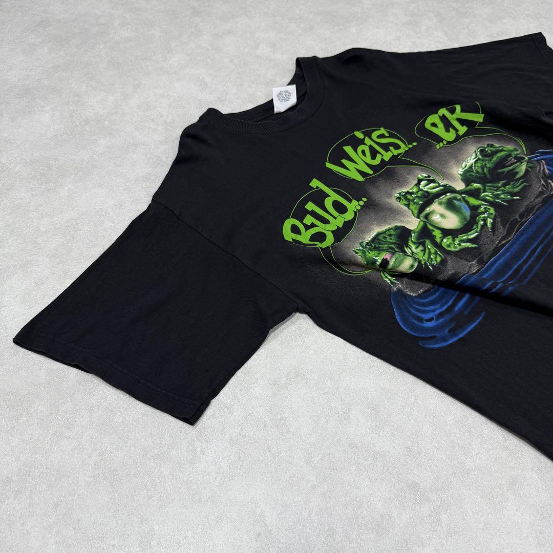古着 90s バドワイザー 半袖 シャツ ビール 企業 カエル ブラック 黒 ①