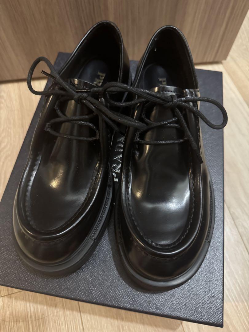 プラダ ダイアパソン UK8.5 27.5cm チョコレートローファー モノリス