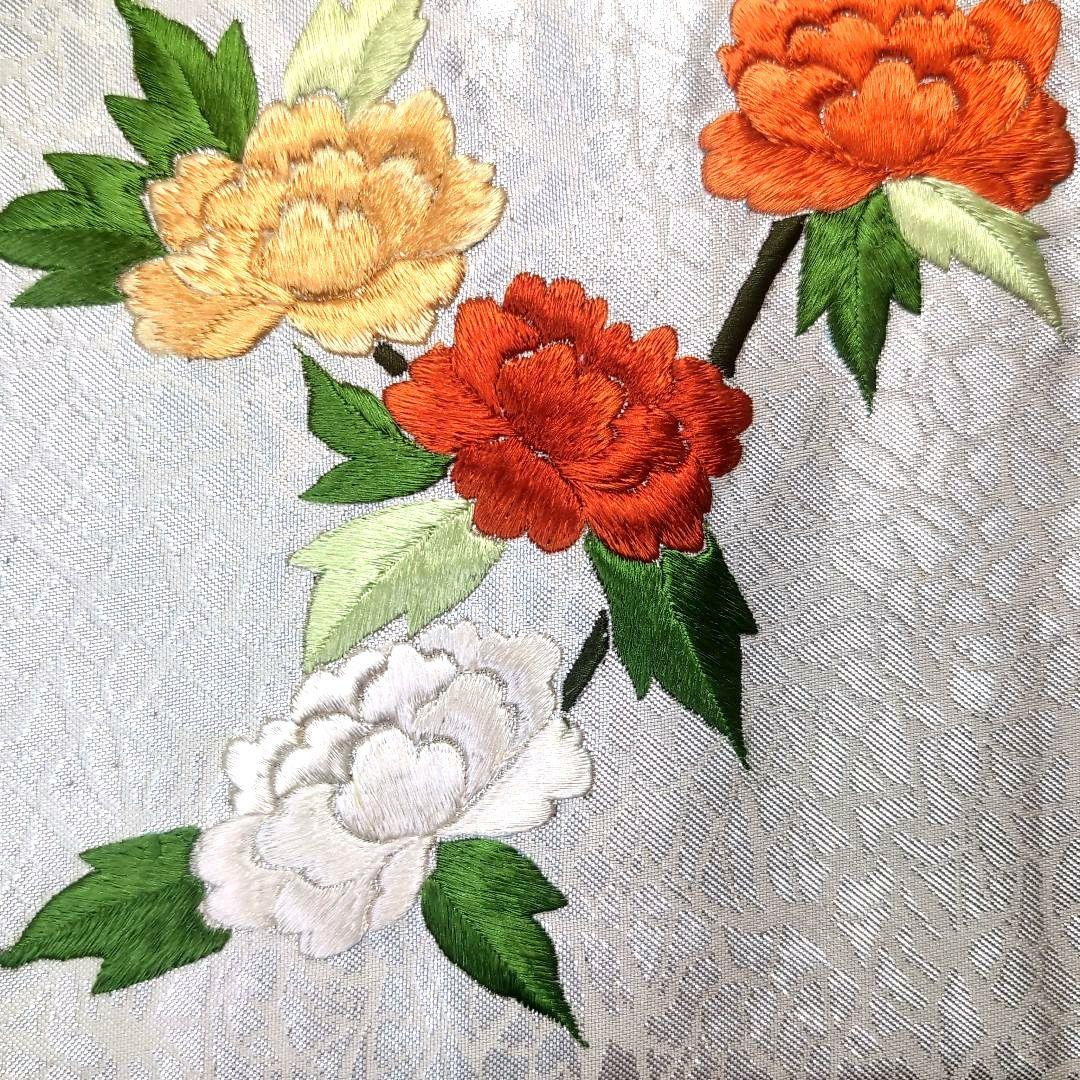468 機械刺繍 名古屋帯 枝垂れ（しだれ）の木花