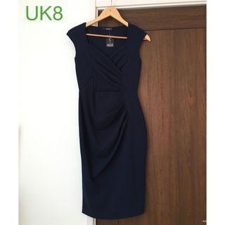 ネイビー ドレープデザイン ドレス UK8