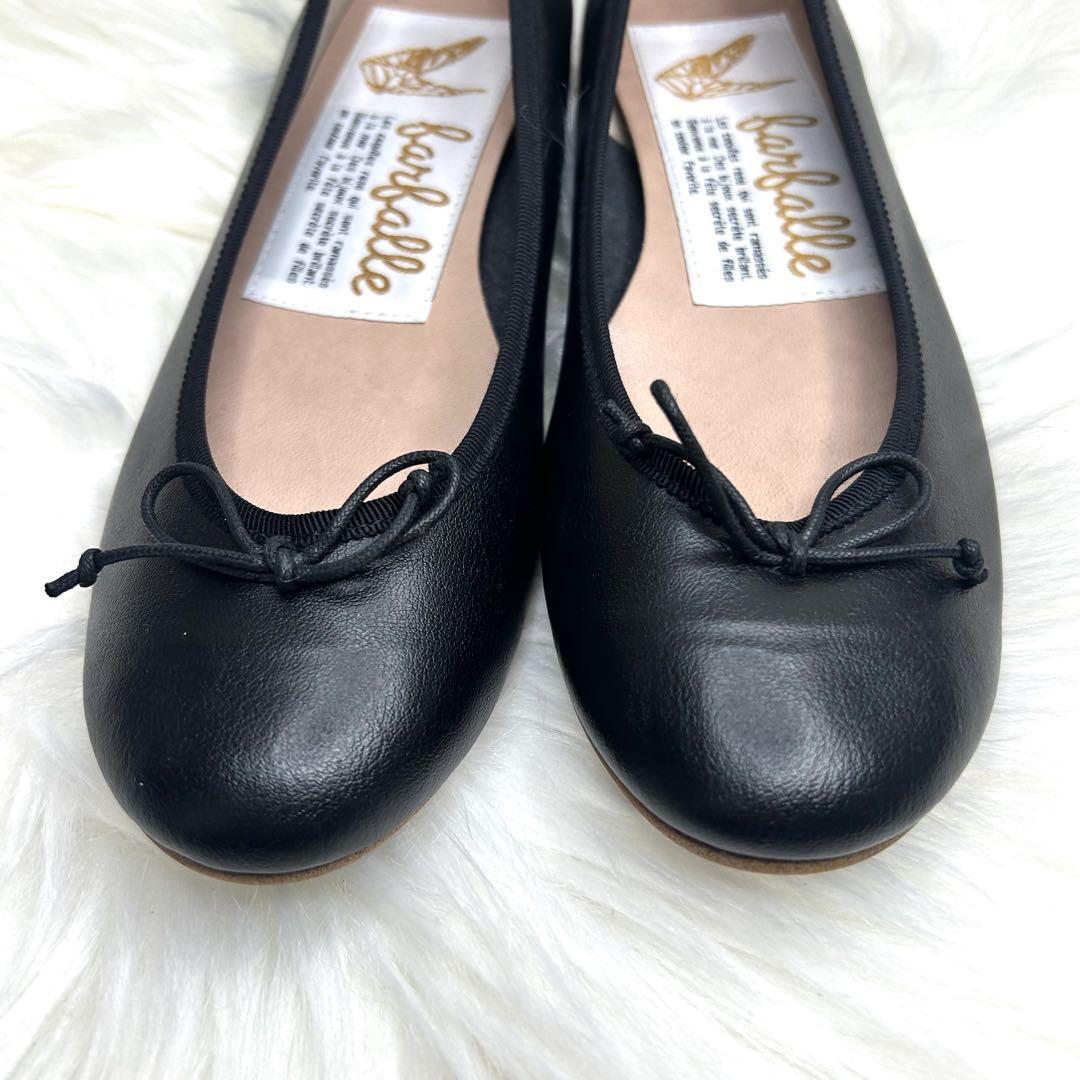 ✨美品✨【ファルファーレ】パンプス レザー 黒　ラウンドトゥ リボン24