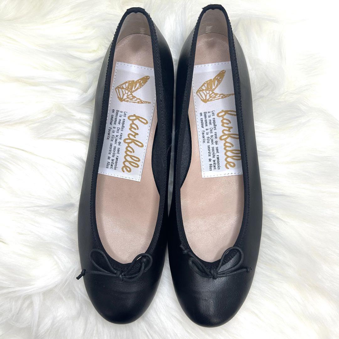 ✨美品✨【ファルファーレ】パンプス レザー 黒　ラウンドトゥ リボン24