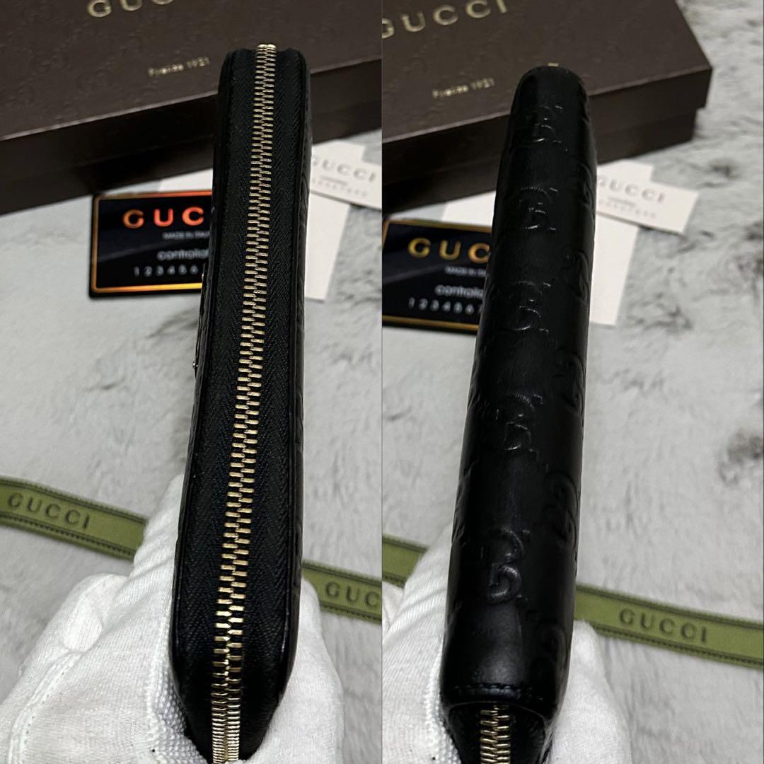 GUCCI グッチ　長財布　ラウンドファスナー　シマレザー　GG ブラック