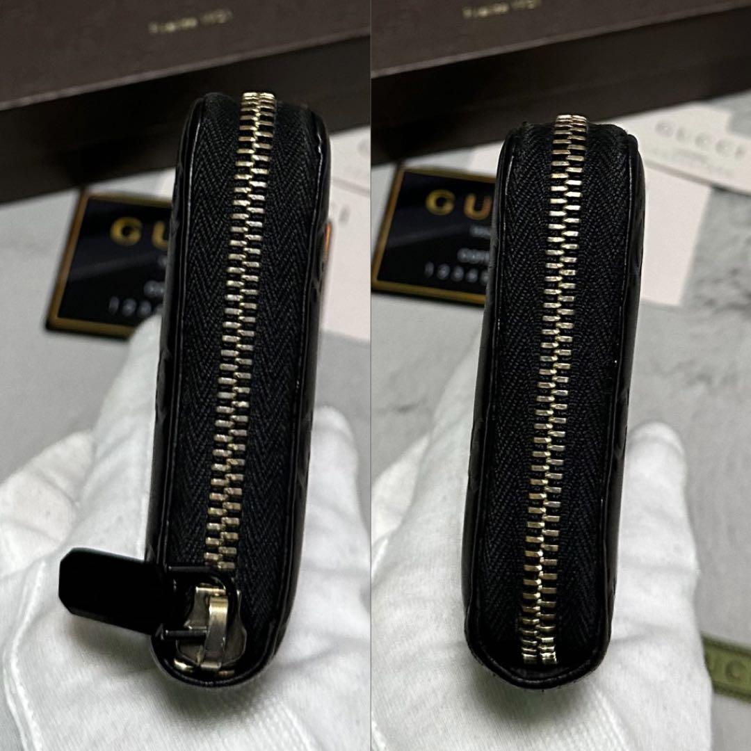 GUCCI グッチ　長財布　ラウンドファスナー　シマレザー　GG ブラック