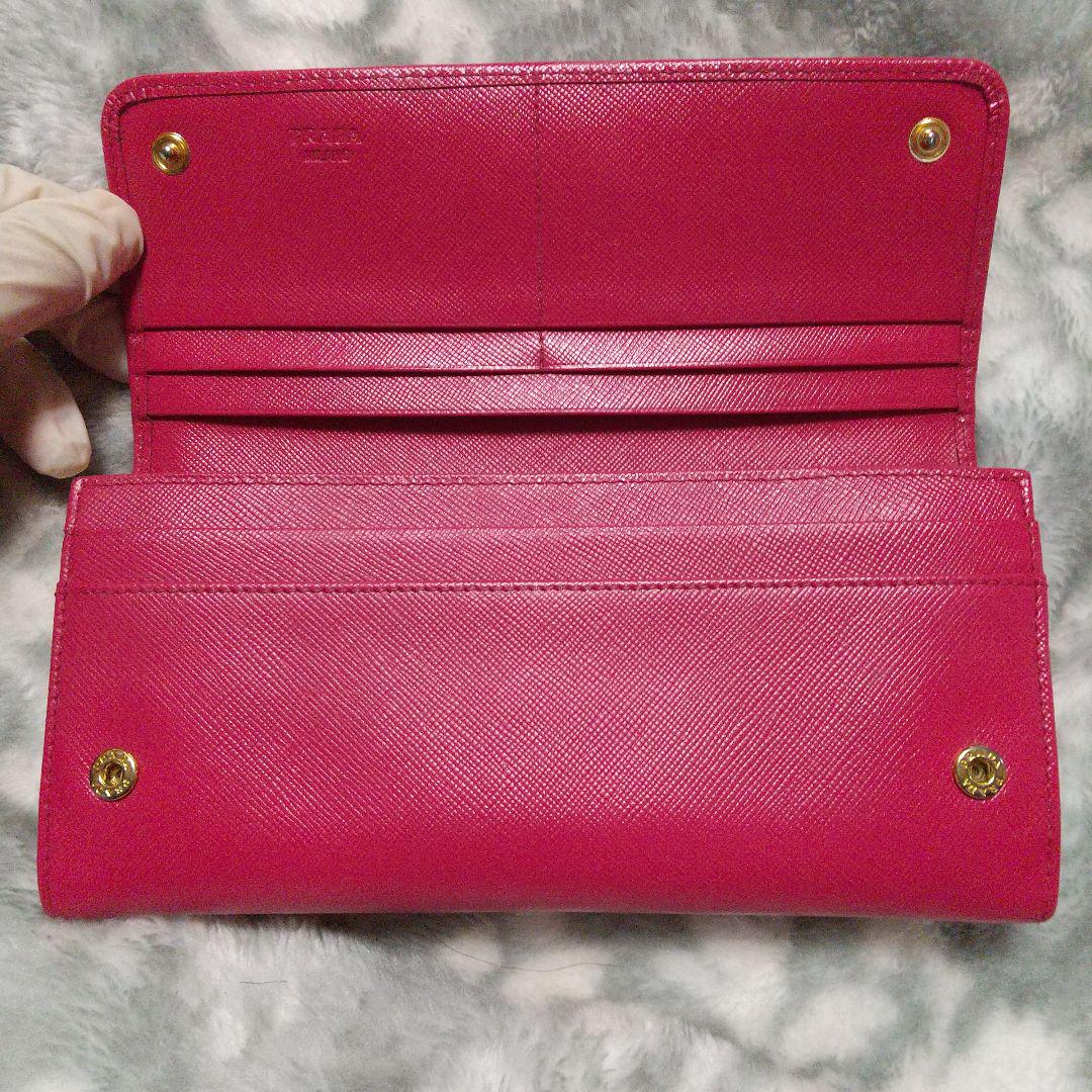 PRADA サフィアーノレザーリボン付き長財布 ピンク