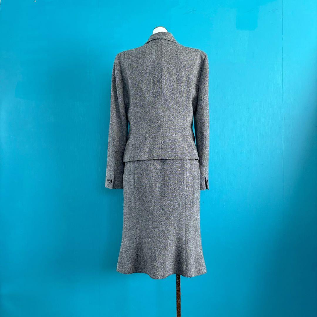 1643 ANAYIアナイ　グレー ツイード スカートセットアップ　38