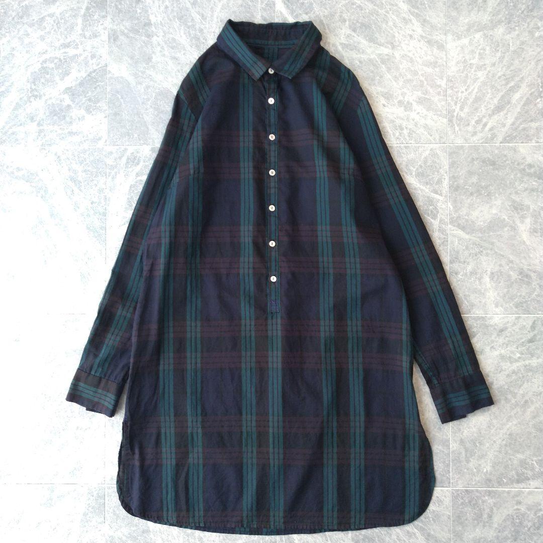 299 パラスパレス シャツ ワンピース ネイビー 紺 チェック 長袖