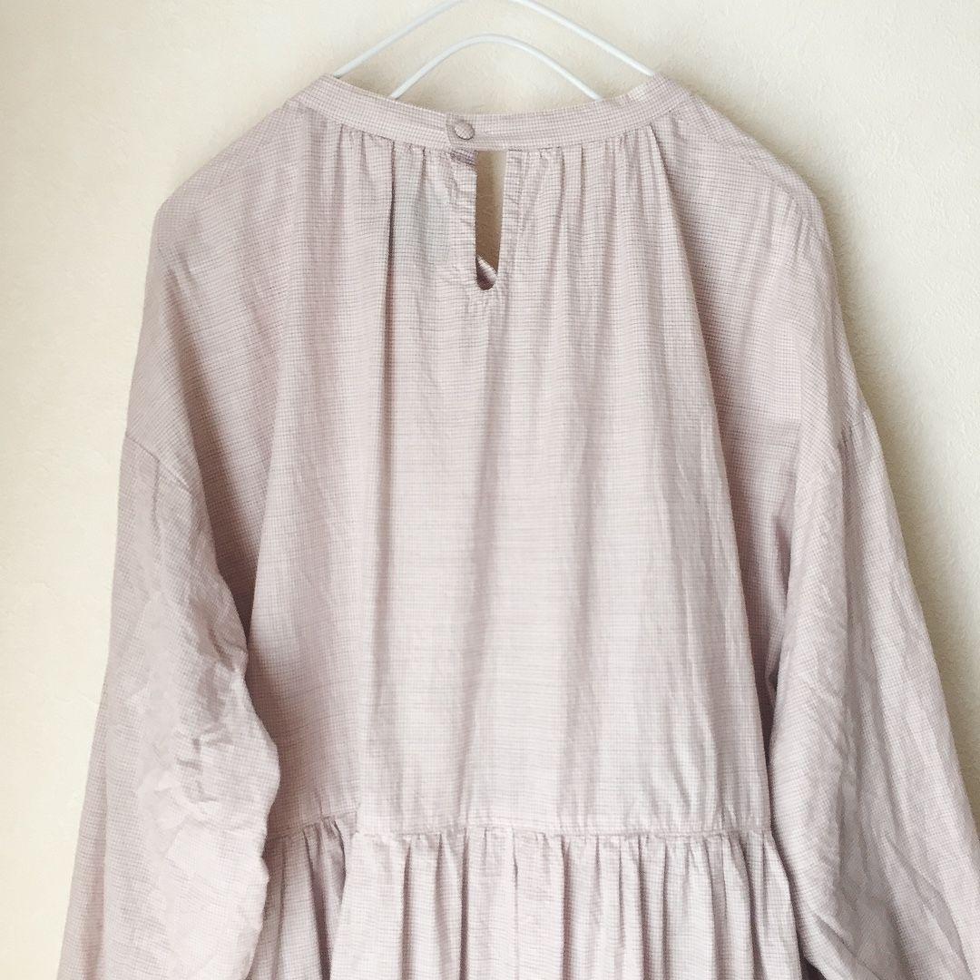 美品☆オオカミとフクロウ☆薄ピンクチェック模様のワンピース