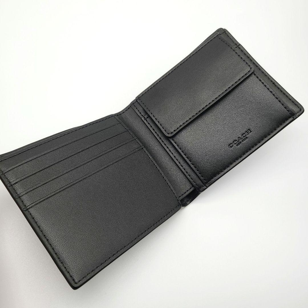 COACH 折り財布 新品 チャコール ブラック お札入れ 小銭入れ メンズ