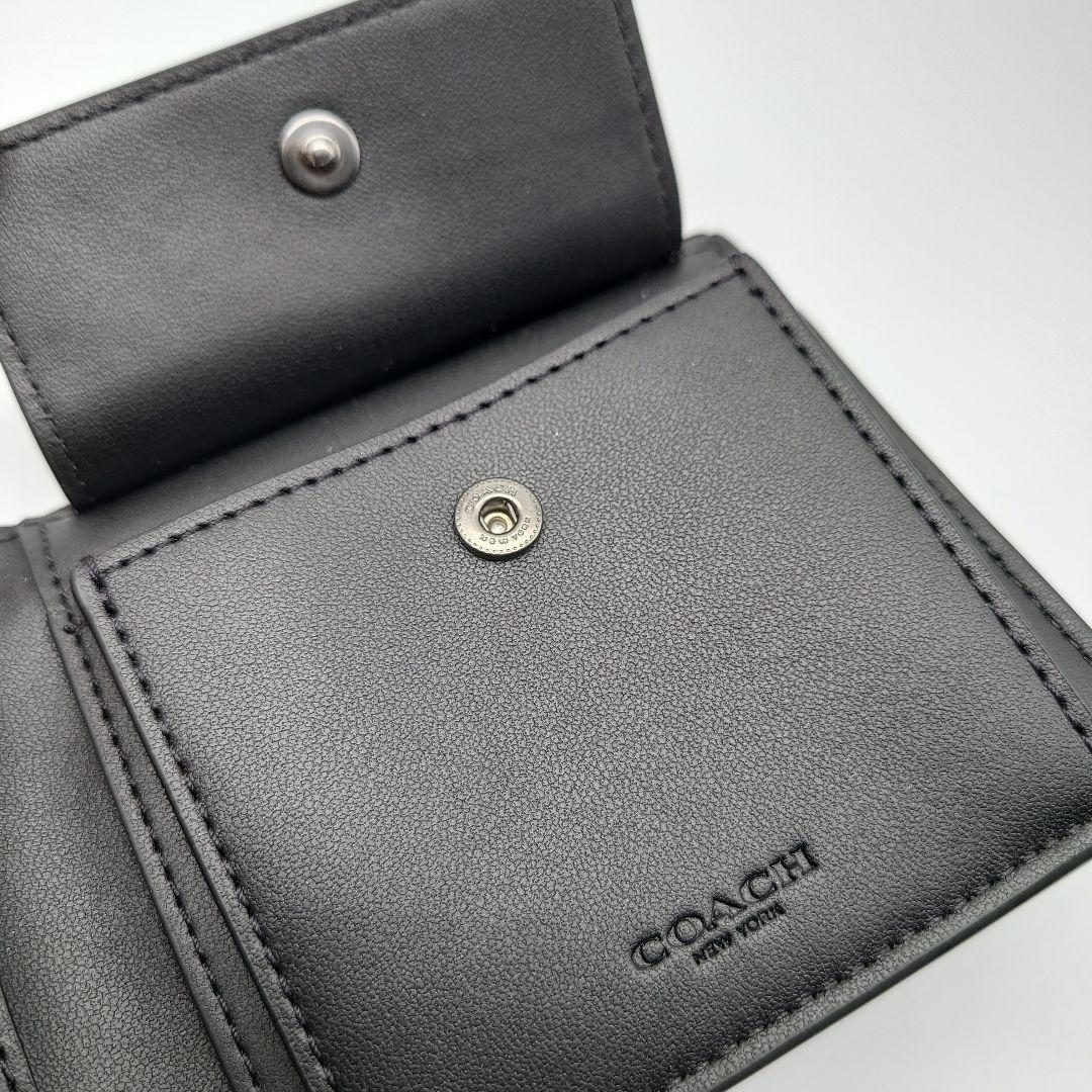 COACH 折り財布 新品 チャコール ブラック お札入れ 小銭入れ メンズ