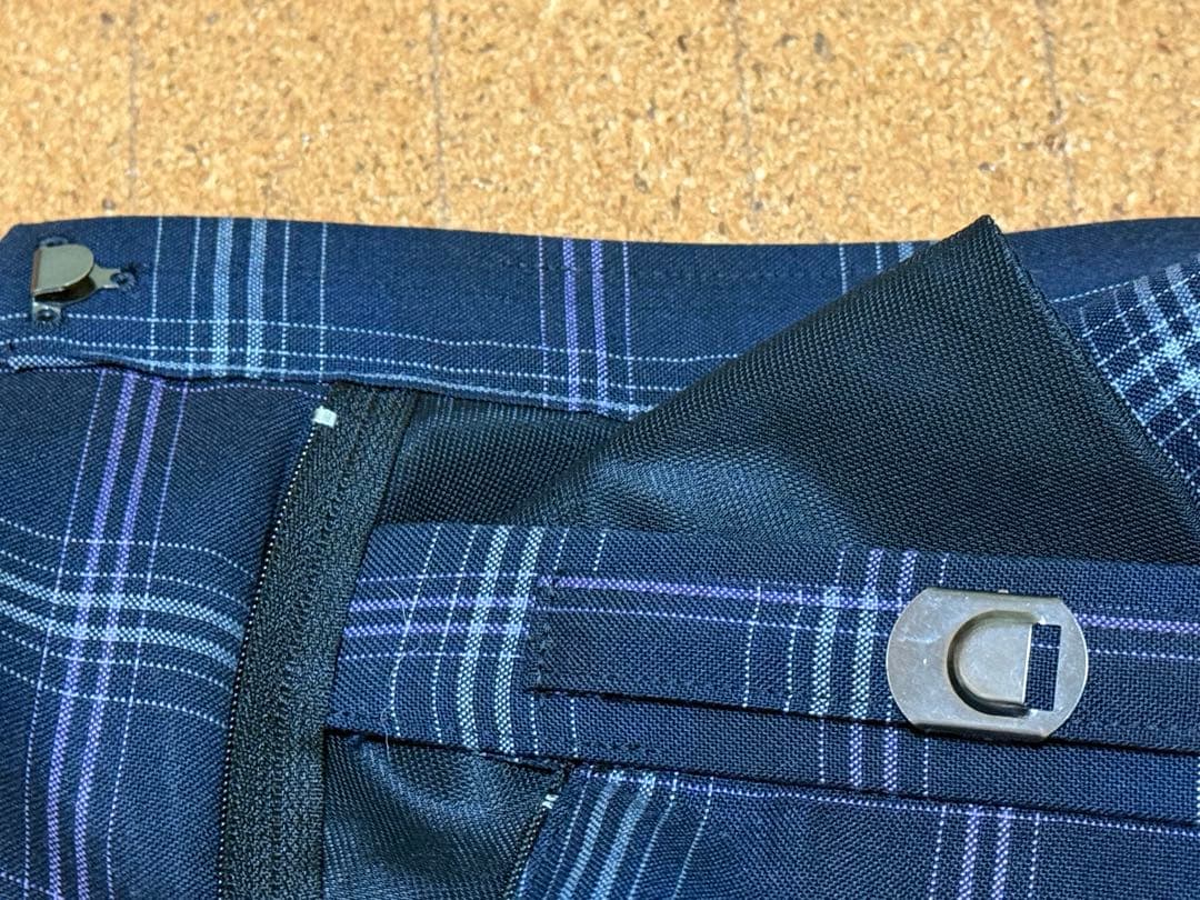 ネイビー チェック柄 プリーツスカートM GULLKHAN_COM