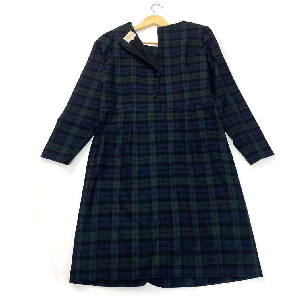 ローズティアラ　ワンピース チェック柄　ウエストリボン　大きいサイズ　ウール