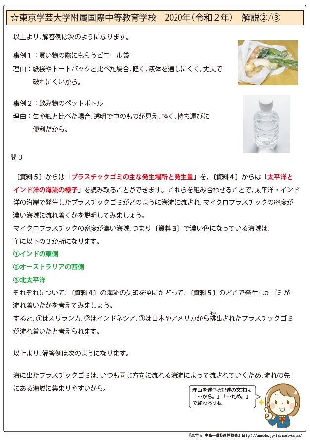 東京学芸大学附属国際中等教育学校 入学試験問題解答・解説集