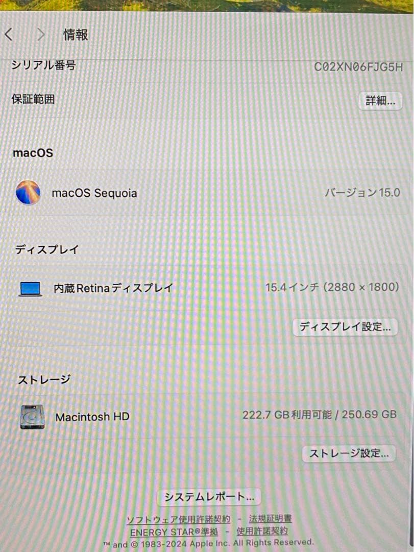 JG5H MACBOOK PRO 2018 インチ　SSD 256GB