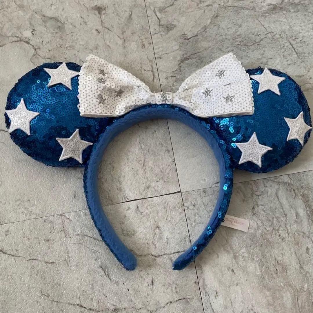 ディズニーカチューシャ スパンコール 青