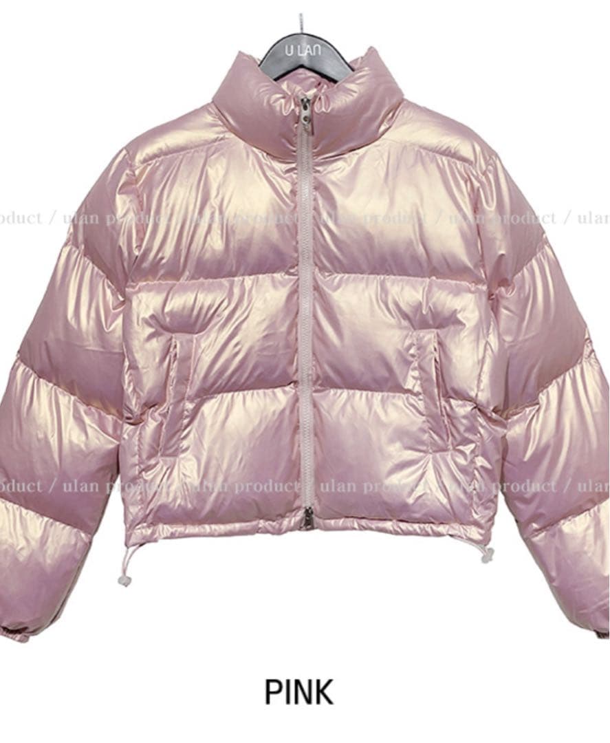 u lan ダウン　ピンク　コート　ショート丈　メタリック中綿ジャンパー