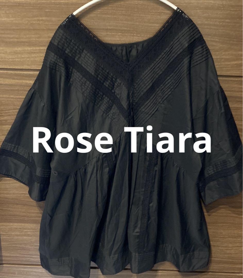 美品 大きいサイズ Rose Tiaraピンタック レースブラウス 46 黒