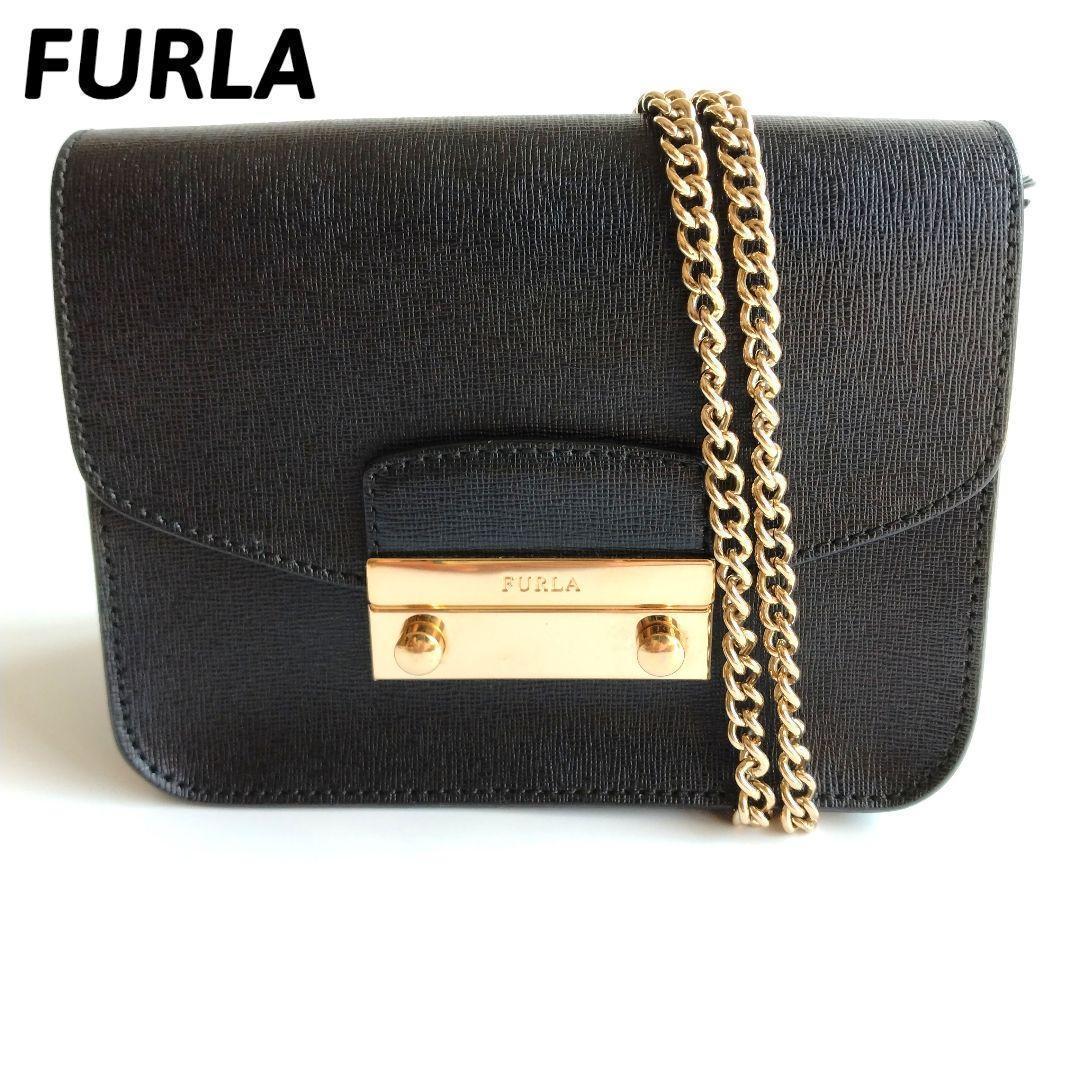 【美品】FURLA　フルラ　メトロポリス　ショルダーバッグ　ブラック　ゴールド