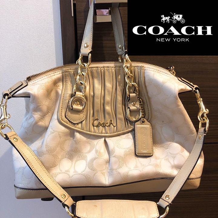 お値下げ⭐️COACH コーチ 2Way ハンドバッグ ショルダー 白xゴールド