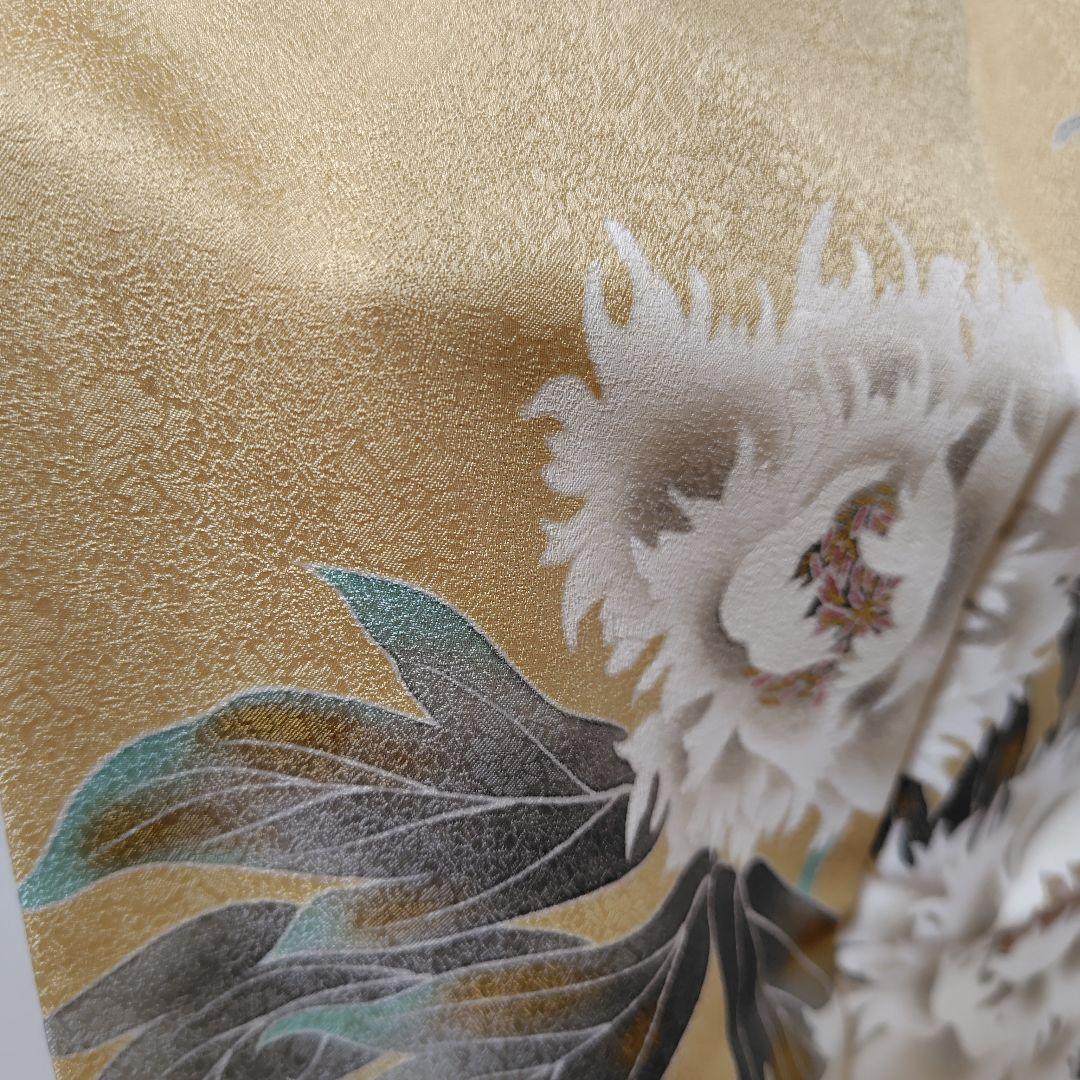 落款入り作家物・一つ紋入りの訪問着袷着物　草花文様