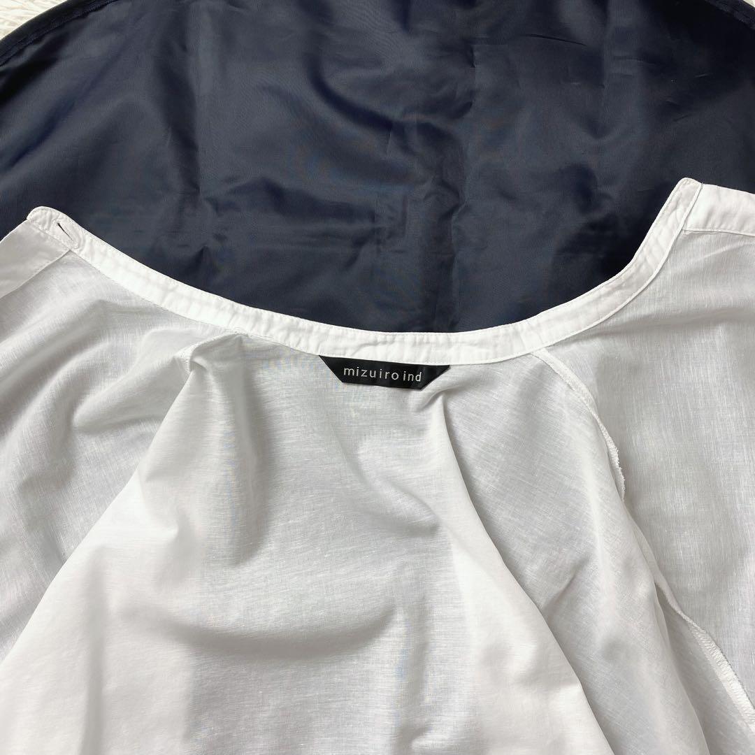 4美品！ mizuiroind 綿 麻 スタンドカラー ワイド シャツ 白 F