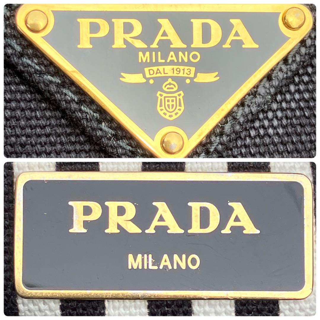 ✨美品✨PRADA カナパ S ブラック ストライプ ショルダーバッグ