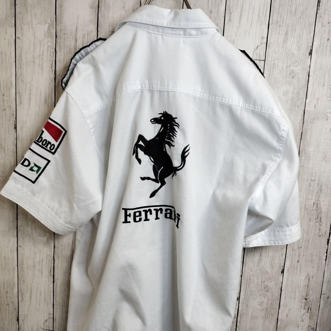 【総刺繍】Ferrariマルボロ 半袖ピットシャツ XXLサイズ ホワイト