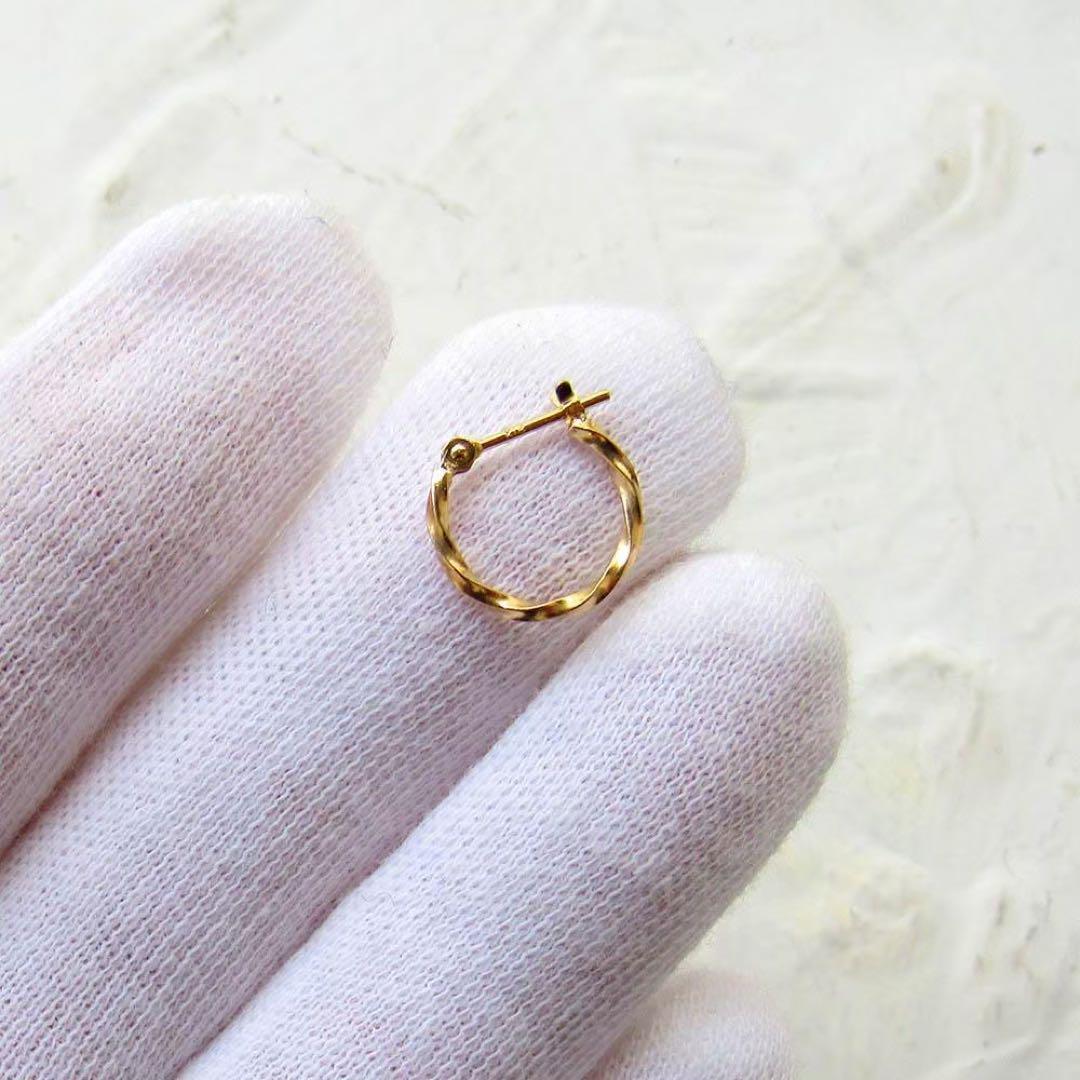 K18 ピアス フープ 18K 12mm 刻印あり ツイスト つけっぱなし 片耳