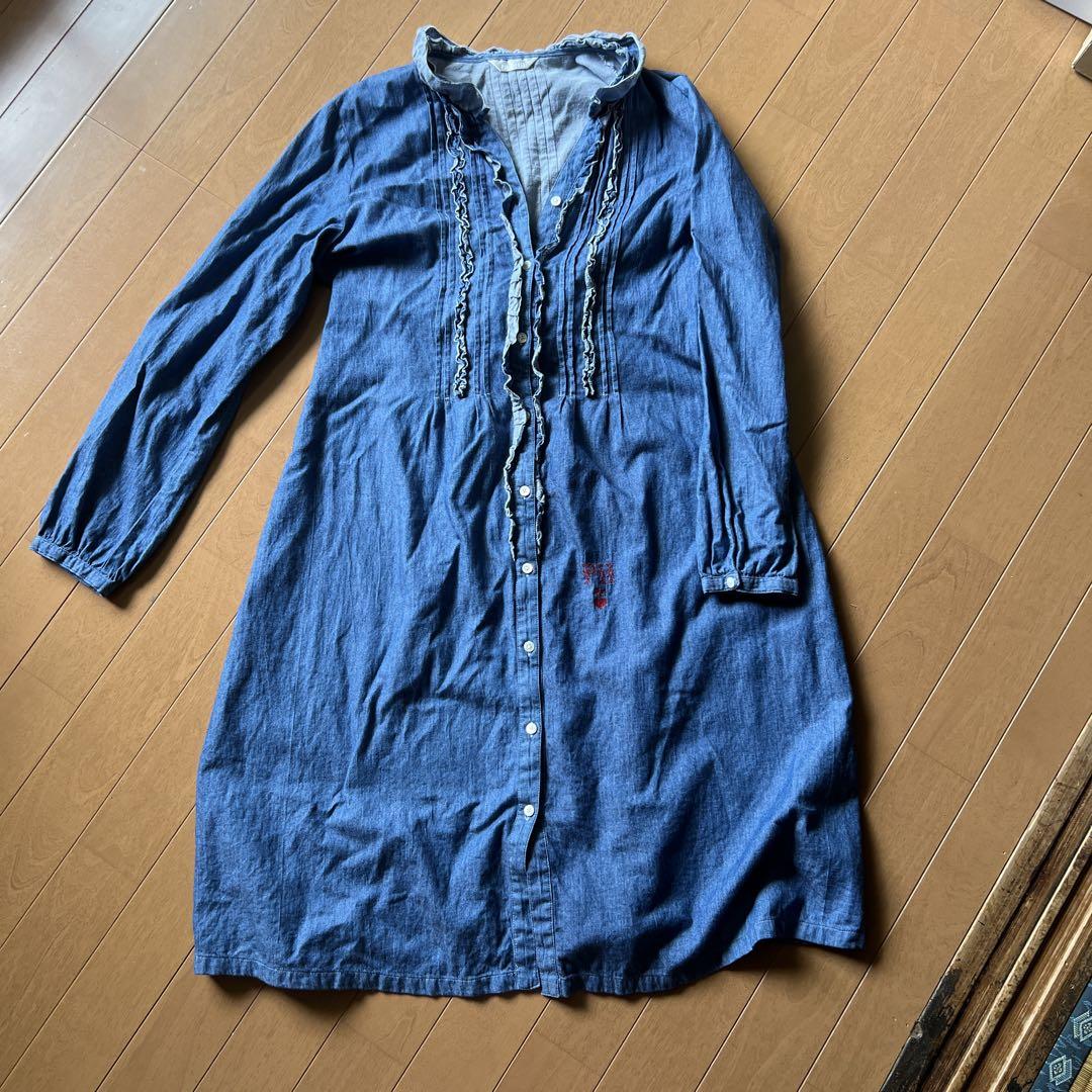 ▪️美品 ピンクハウス フリル付き デニムロングワンピース 半袖 ダークグレー ピンクハウス デニムブルー フリル付き長袖ワンピース ペーパー