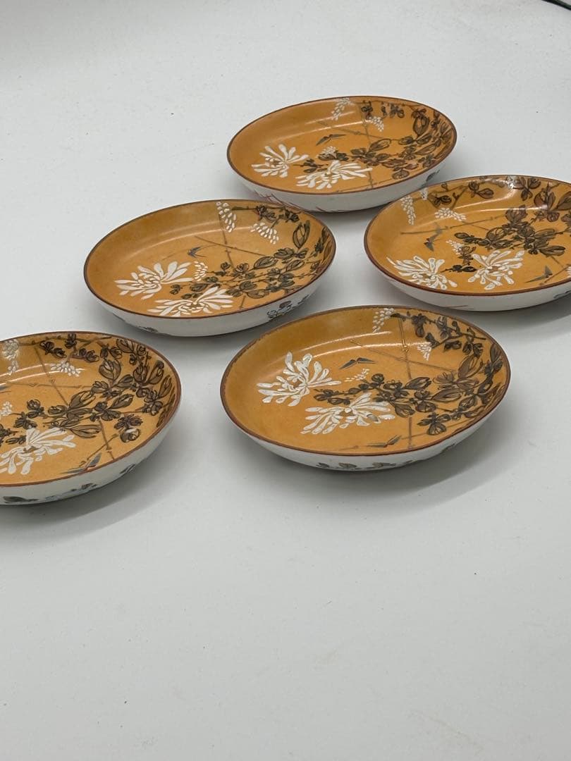 九谷焼】色絵陶磁器・時代物・平小皿 （五客組）花鳥風月文様 ・和食器