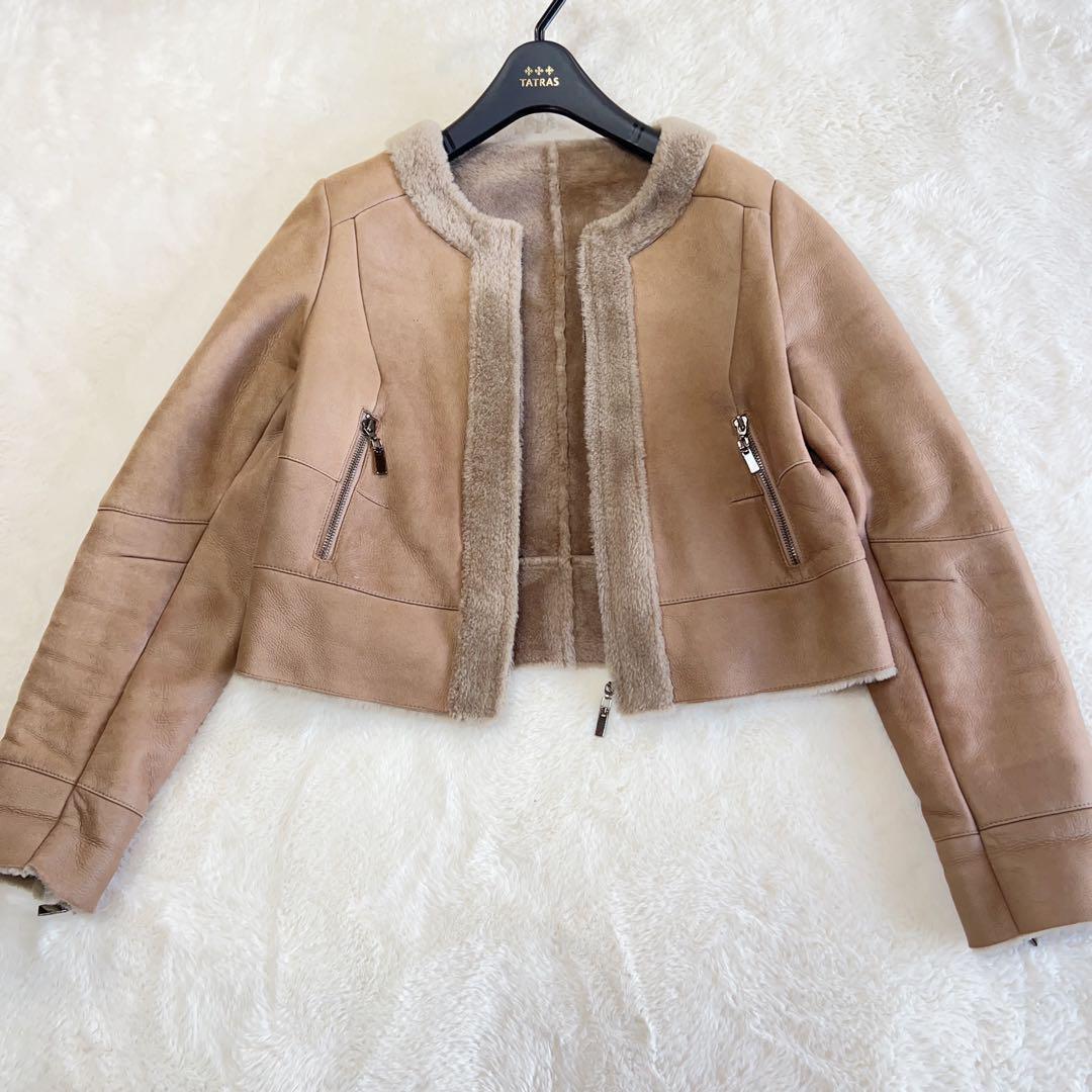 トスカーナ リアルムートン ラムレザー ノーカラー ライダース ジャケット トスカーナ リアルムートン ラムレザー ノーカラー ライダース ジャケット