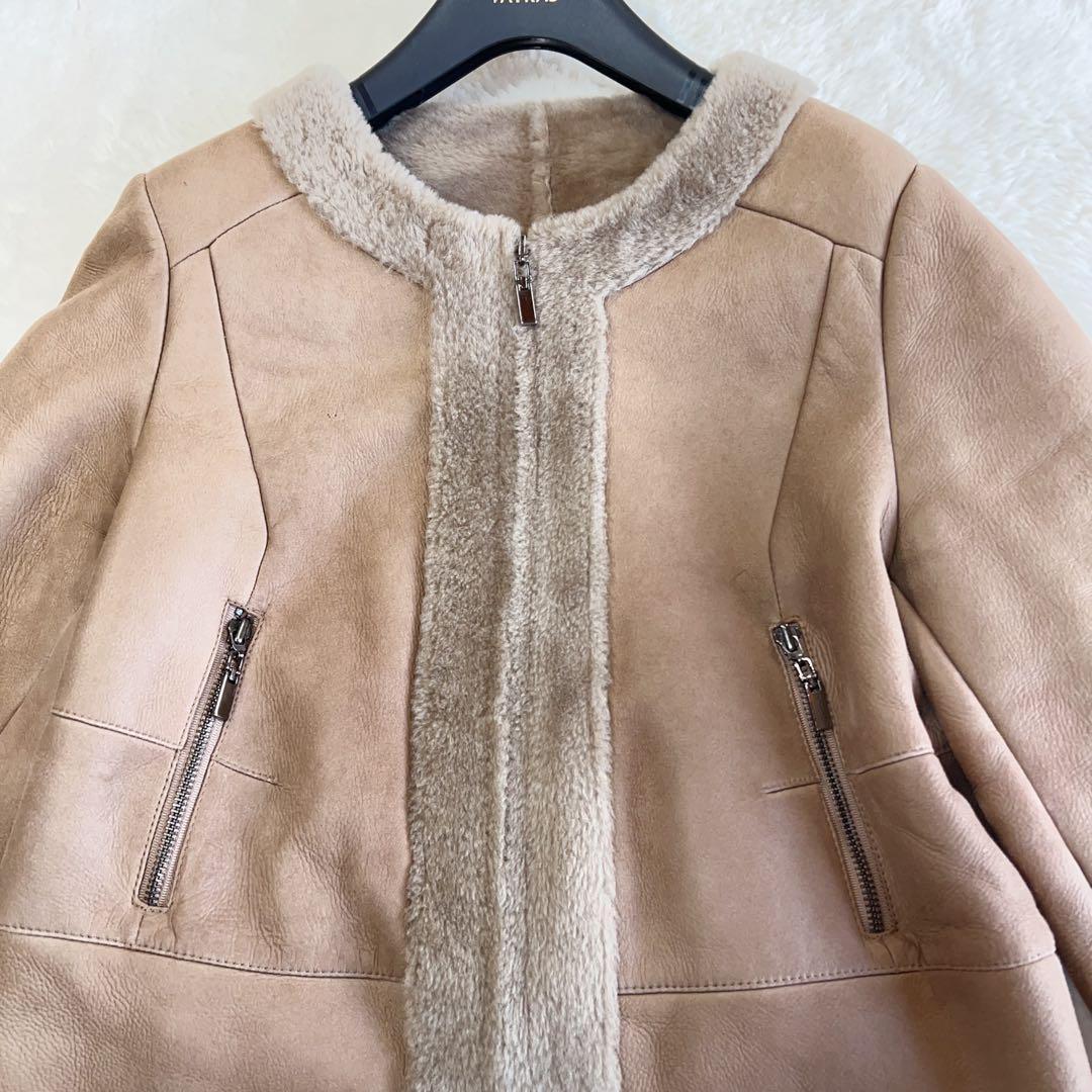 トスカーナ リアルムートン ラムレザー ノーカラー ライダース ジャケット トスカーナ リアルムートン ラムレザー ノーカラー ライダース ジャケット