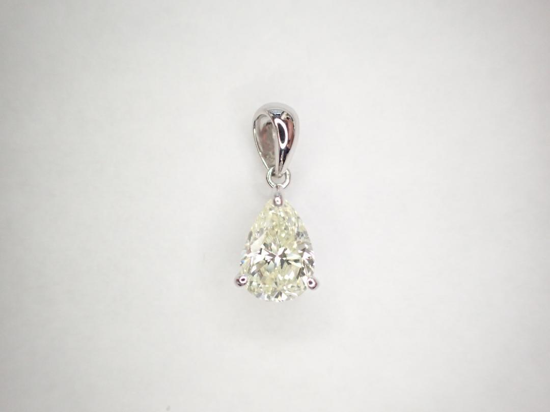 4/美品 Pt900 ペアシェイプ イエローダイヤ1.04ct ペンダントトップ