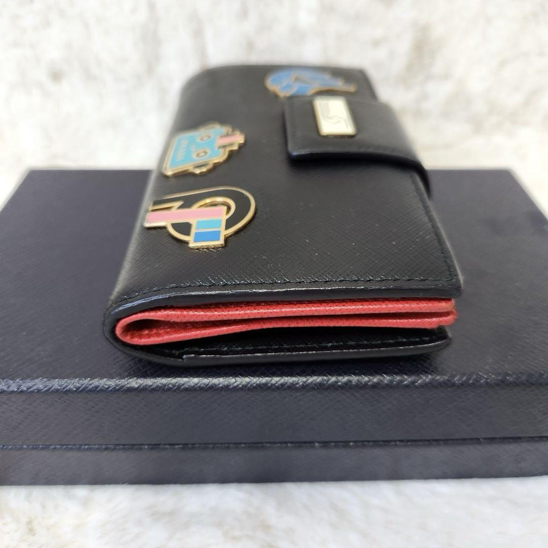 ✨美品　希少✨プラダ　長財布　メタルアップリケ　大容量　バイカラー　ブラック
