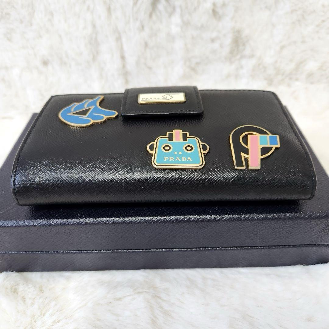 ✨美品　希少✨プラダ　長財布　メタルアップリケ　大容量　バイカラー　ブラック