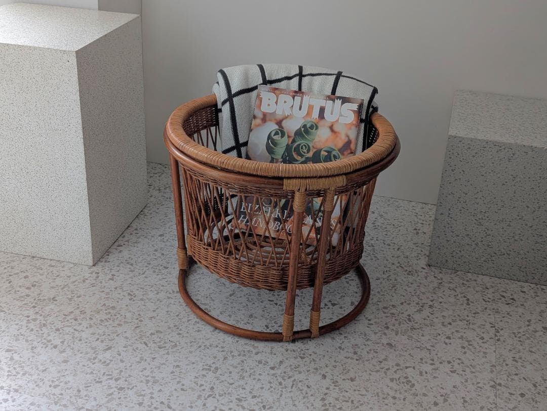 ビンテージ ラタン バスケット 大型 脚付き 脱衣かご ジャパニーズモダンVINTAGE