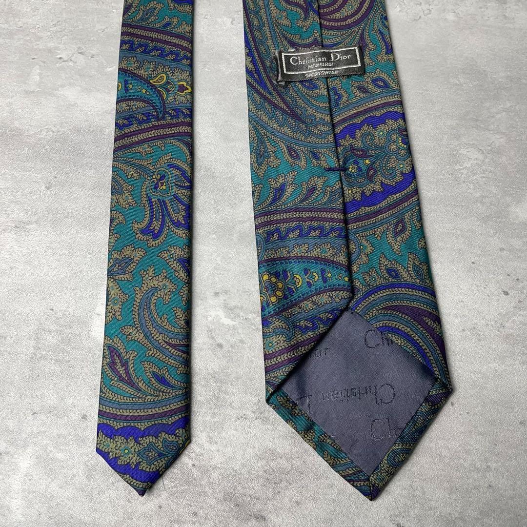 美品 Christian Dior ペイズリー柄 総柄 ネクタイ グリーン 緑
